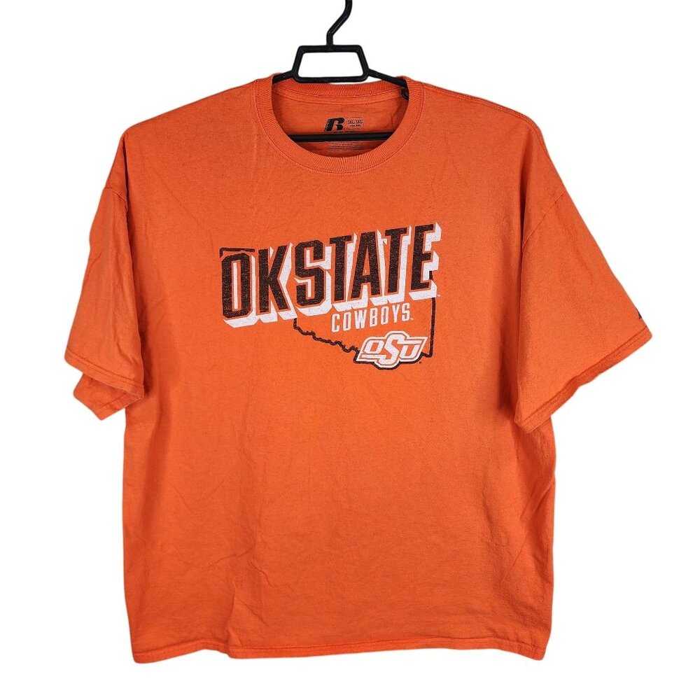Mens Oklahoma State Cowboys Russell Shirt Orange 100% Cotton Short Sleeve 3XL